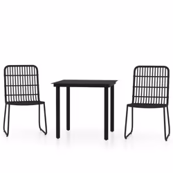 vidaXL Garden Dining Set 3 Piece Black Patio Outdoor Table and Chair Furniture