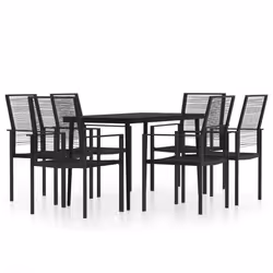 vidaXL Garden Dining Set 7 Piece Black Patio Outdoor Table and Chair Furniture