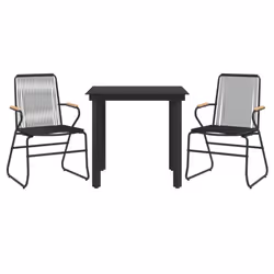 vidaXL 3 Piece Patio Dining Set Black PVC Rattan