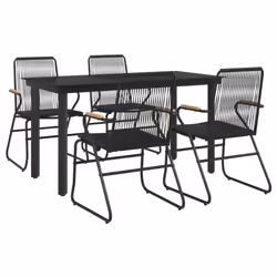 vidaXL 5 Piece Patio Dining Set Black PVC Rattan
