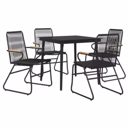 vidaXL Garden Dining Set Outdoor Table and Chairs Patio Lounge Set PVC Rattan - 5 piece, 80 cm table length