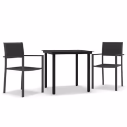 vidaXL Garden Dining Set 3 Piece Black Outdoor Patio Furniture Table and Chair