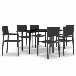 vidaXL Garden Dining Set 7 Piece Black Outdoor Patio Furniture Table and Chair