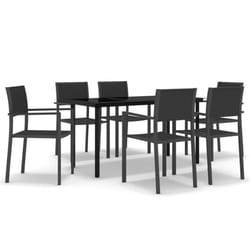 vidaXL Garden Dining Set 7 Piece Black Outdoor Patio Furniture Table and Chair