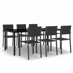 vidaXL Garden Dining Set 7 Piece Black Outdoor Patio Furniture Table and Chair