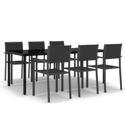 vidaXL Garden Dining Set 7 Piece Black Outdoor Patio Furniture Table and Chair