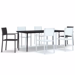 vidaXL Garden Dining Set 7 Piece Black and White Outdoor Patio Table and Chair