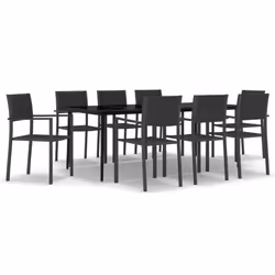 vidaXL Garden Dining Set 9 Piece Black Outdoor Patio Furniture Table and Chair