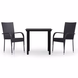 vidaXL Outdoor Dining Set 3 Piece Black Patio Garden Table Chair Furniture