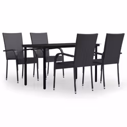 vidaXL Outdoor Dining Set 5 Piece Black Patio Garden Table Chair Furniture