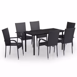vidaXL Outdoor Dining Set 7 Piece Black Patio Garden Table Chair Furniture