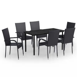 vidaXL Outdoor Dining Set 7 Piece Black Patio Garden Table Chair Furniture