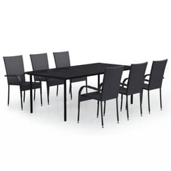vidaXL Garden Dining Set 7 Piece Black Patio Outdoor Table and Chair Furniture