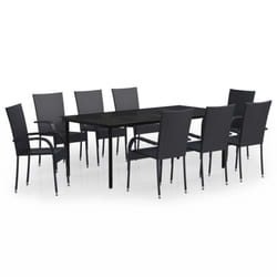 vidaXL Garden Dining Set 9 Piece Black Patio Outdoor Table and Chair Furniture