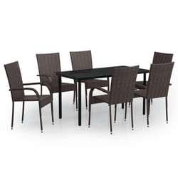 vidaXL Outdoor Dining Set 7 Piece Brown and Black Patio Garden Seat Furniture
