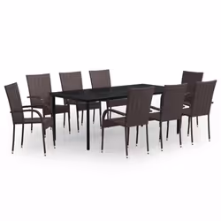 vidaXL Garden Dining Set 9 Piece Brown and Black Patio Outdoor Table and Chair