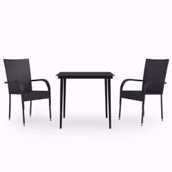 vidaXL Garden Dining Set 3 Piece Black Patio Outdoor Table and Chair Furniture