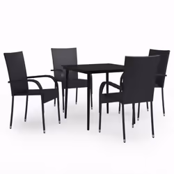 vidaXL Garden Dining Set 5 Piece Black Patio Outdoor Table and Chair Furniture