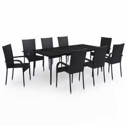 vidaXL Garden Dining Set 9 Piece Black Patio Outdoor Table and Chair Furniture