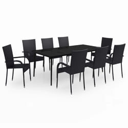 vidaXL Garden Dining Set 9 Piece Black Patio Outdoor Table and Chair Furniture