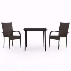 vidaXL Garden Dining Set 3 Piece Brown and Black Patio Outdoor Seat Furniture