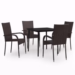 vidaXL Garden Dining Set 5 Piece Brown and Black Patio Outdoor Seat Furniture