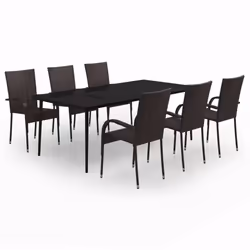 vidaXL Garden Dining Set 7 Piece Brown and Black Patio Outdoor Table and Chair