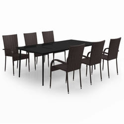 vidaXL Garden Dining Set 7 Piece Brown and Black Patio Outdoor Table and Chair