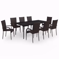 vidaXL Garden Dining Set 9 Piece Brown and Black Patio Outdoor Table and Chair