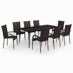 vidaXL Garden Dining Set 9 Piece Brown and Black Patio Outdoor Table and Chair