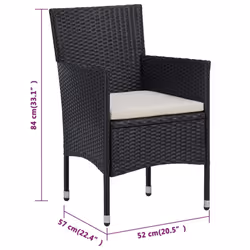 vidaXL 2x Garden Dining Chairs Poly Rattan Black Outdoor Armchair Lounge Seat