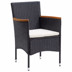 VidaXL 318502 outdoor chair Terrace Padded seat Acacia wood, Polyester, Polyrattan, Steel Black, Cream, White