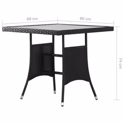 vidaXL Garden Table Outdoor Dining Table Patio Coffee Table Black Poly Rattan - 80 x 80 x 74 cm