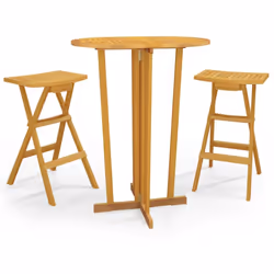 vidaXL Folding Bar Set Wooden Bar Table and Stool Foldable Solid Wood Teak - 3 piece