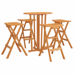 vidaXL Folding Bar Set Wooden Bar Table and Stool Foldable Solid Wood Teak - 5 piece