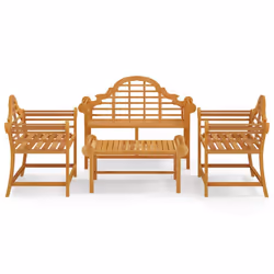 vidaXL Garden Lounge Set 4 Piece Solid Wood Teak Wooden Table Chair Patio Set