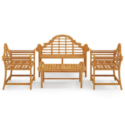 vidaXL Garden Lounge Set 4 Piece Solid Wood Teak Wooden Table Chair Patio Set