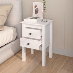 vidaXL 1/2x Solid Wood Pine Bedside Cabinet Side Table Furniture Multi Colours - white, 2