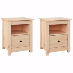 vidaXL 1/2x Solid Wood Pine Bedside Cabinet Wooden Side Table Multi Colours - Brown, 2