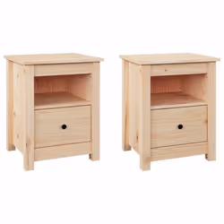 vidaXL 1/2x Solid Wood Pine Bedside Cabinet Wooden Side Table Multi Colours - Brown, 2