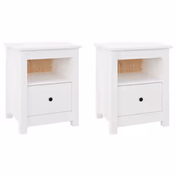 vidaXL 1/2x Solid Wood Pine Bedside Cabinet Wooden Side Table Multi Colours - White, 2