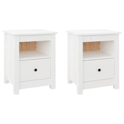 vidaXL 1/2x Solid Wood Pine Bedside Cabinet Wooden Side Table Multi Colours - White, 2
