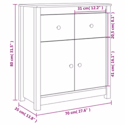 vidaXL Solid Wood Pine Sideboard Wooden Side Cabinet Home Organiser Cupboard - Additional view 2