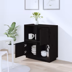 vidaXL Solid Wood Pine Sideboard Side Cabinet Home Organiser Multi Colours - black