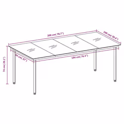 vidaXL Garden Dining Table Black 200x100x74 cm Steel and Glass - Additional view 5