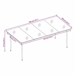 vidaXL Garden Dining Table Black 200x100x74 cm Steel and Glass - Additional view 5