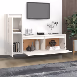 vidaXL 2x Solid Wood Pine TV Cabinets TV Stand Shelf Furniture Multi Colours - white
