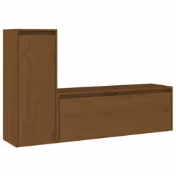 vidaXL 2x Solid Wood Pine TV Cabinets TV Stand Shelf Furniture Multi Colours - honey brown