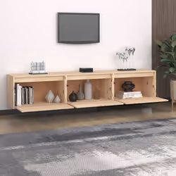 vidaXL TV Cabinets Hanging Cabinet Floating Wall Shelf 3 pcs Solid Wood Pine - brown