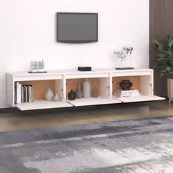 vidaXL TV Cabinets Hanging Cabinet Floating Wall Shelf 3 pcs Solid Wood Pine - white